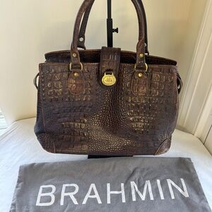 VTG Brahmin Doctor Bag Pecan Melbourne Crocodile Embossed Leather Handbag